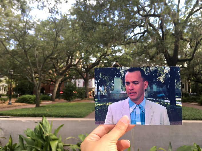 Escena de Forrest Gump en Savannah's Chippewa Square. Foto por Andrea David