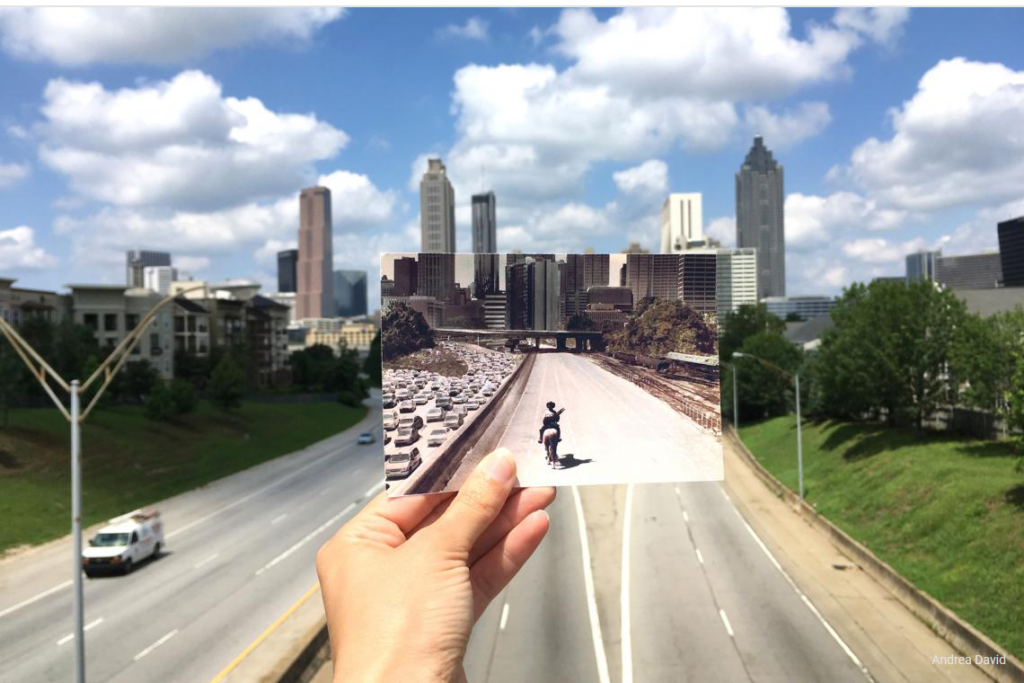 Escena de The Walking Dead en Jackson Street Bridge, Atlanta. Foto por Andrea David.